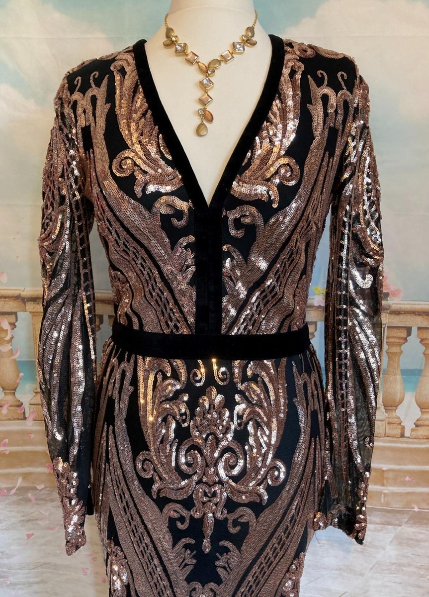 Prom Dress Black Gold Sequin (Rose) Quiz Long Ballgown Sequin