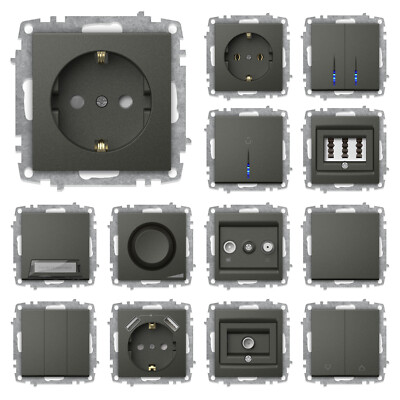 Steckdose Schuko Steckdosen Ausschalter Wechselschalter Dimmer ZENA ANTHRAZIT