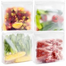 4 Pack Reusable Silicone Food Storage Bags Stand Up Zip Container for Sandwich