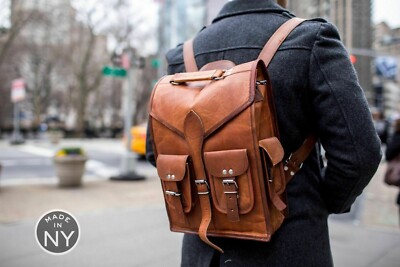 Unisex Real Backpack Leather Bag Travel Rucksack Genuine Brown New Bag