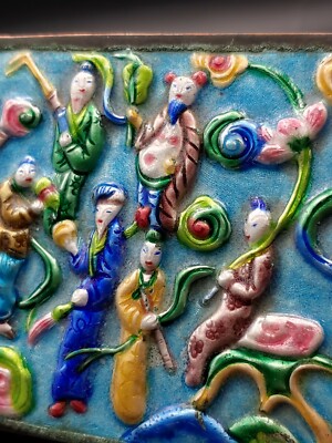 清代烧蓝珐琅彩八仙过海镀银铜胎珠宝盒Antique Chinese Falangcai