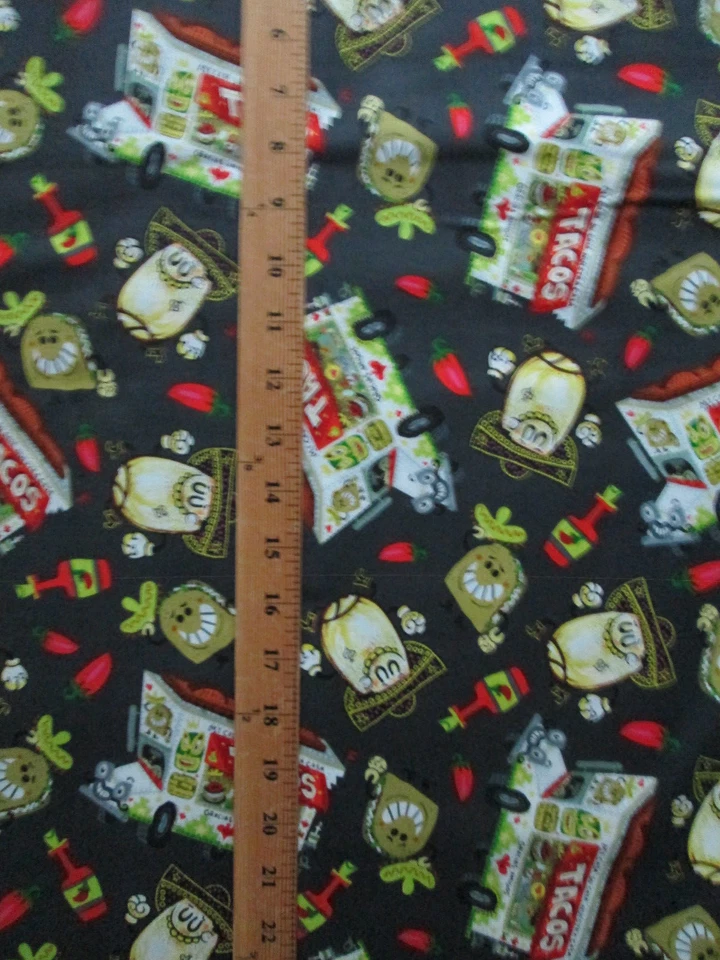 TACO TRUCK TACOS SALSA PICANTE PIMIENTOS GRIS COMIDA ARTE DIGITAL TELA DE ALGODÓN FQ Foto 4 de 4