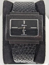 Geneva Black Dial Rectangle Case Hinge Bangle Bracelet Band Watch