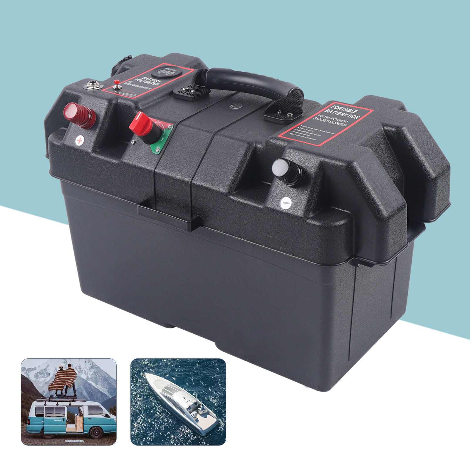 Large Leisure Battery Box With Strap USB For RV Caravan Camper Boat