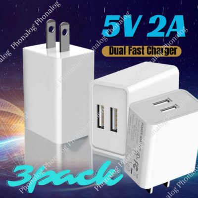 3X USB Charger Wall Plug Charger Dual Block Adapter Cube For iPhone 14 13 12 11