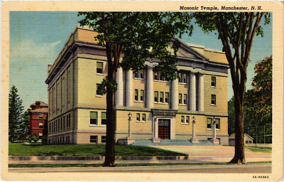 PC FREEMASONRY, MASONIC TEMPLE, MANCHESTER, NH, Vintage Postcard (b56116)