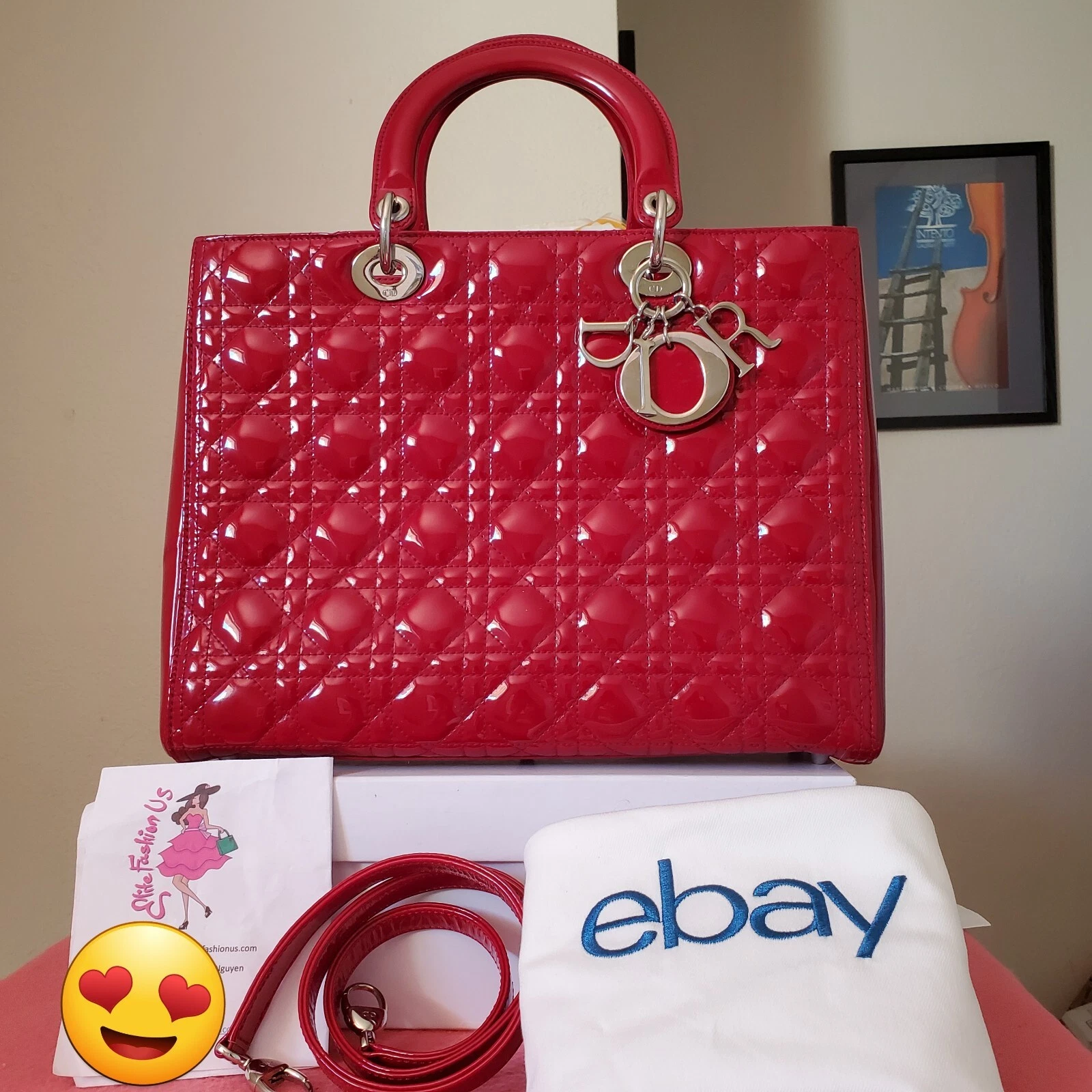 Grand sac Lady Dior rouge verni argent Hw