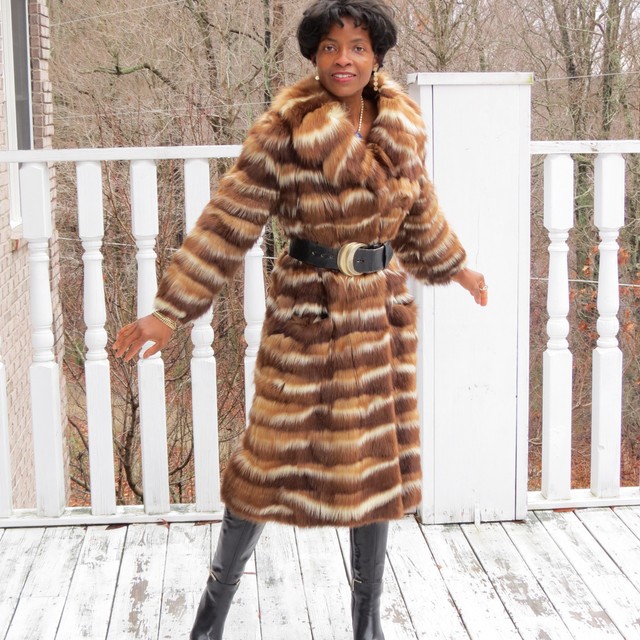 Designer Full length white & brown skunk, American Sable Fur Coat Jacket XS O-2 | eBay