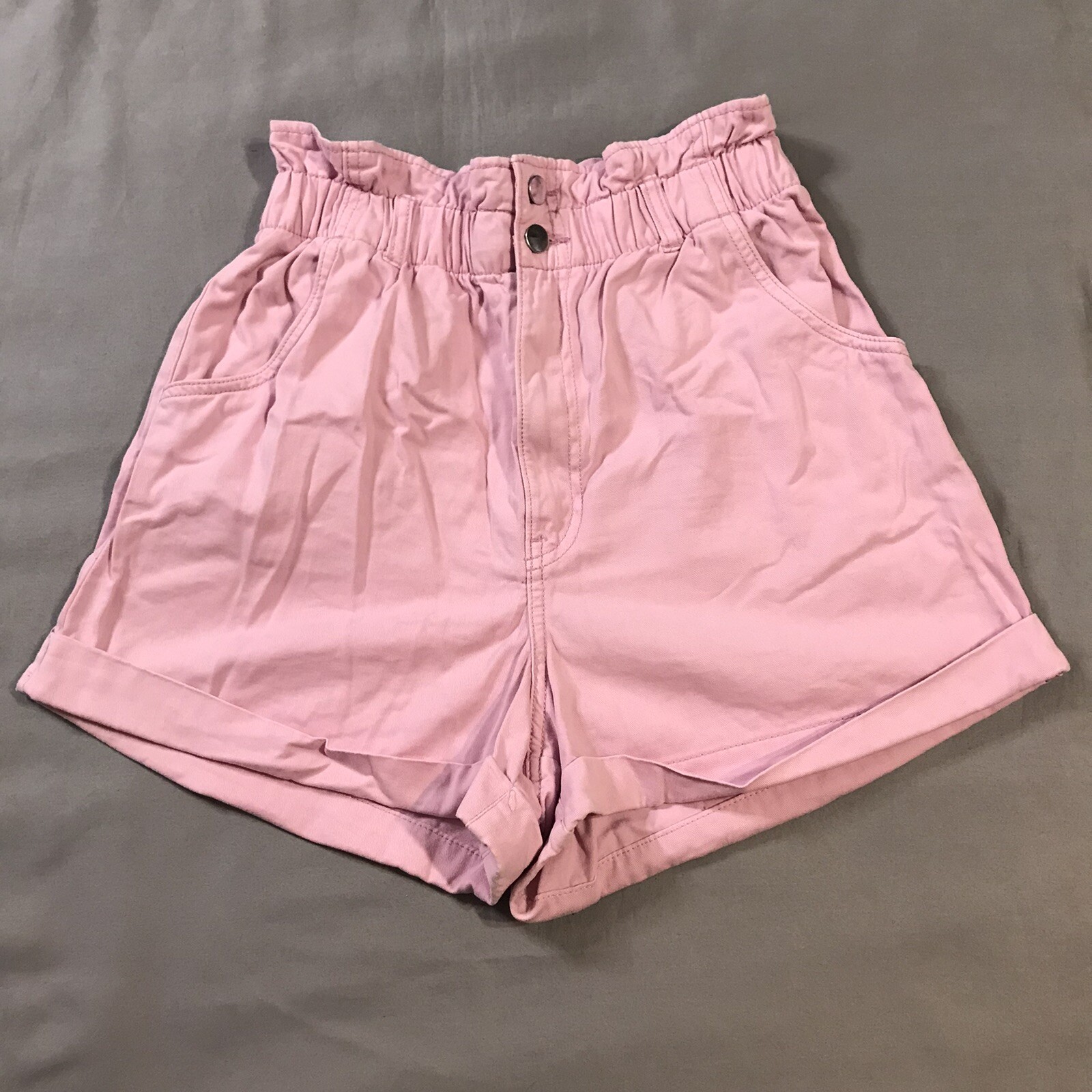 H&M Shorts Womens 8 Pink Paperbag Elastic Waist Cuffed High Rise