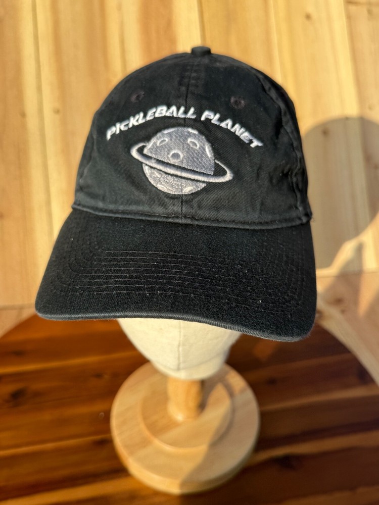 Pickleball Planet Port & Company Black Strapback Adjustable Cap Hat OSFM