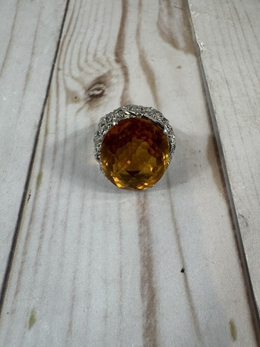 Large Oval Citrine Statement Ring, Size 8, Stamp .925 Silver - Picture 13 of 20