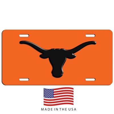 Texas longhorn aluminum license plate car truck SUV tag black & orange