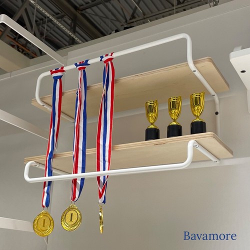 IKEA SPORTSLIG Wall shelf for trophies, white/Steel/birch 19⅝"x11¾