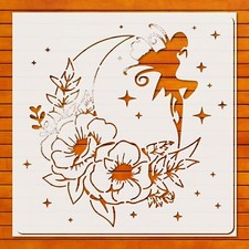 Reusable Fairy Flower Moon Stencil Template Reusable for Wall Art, DIY Crafts, F