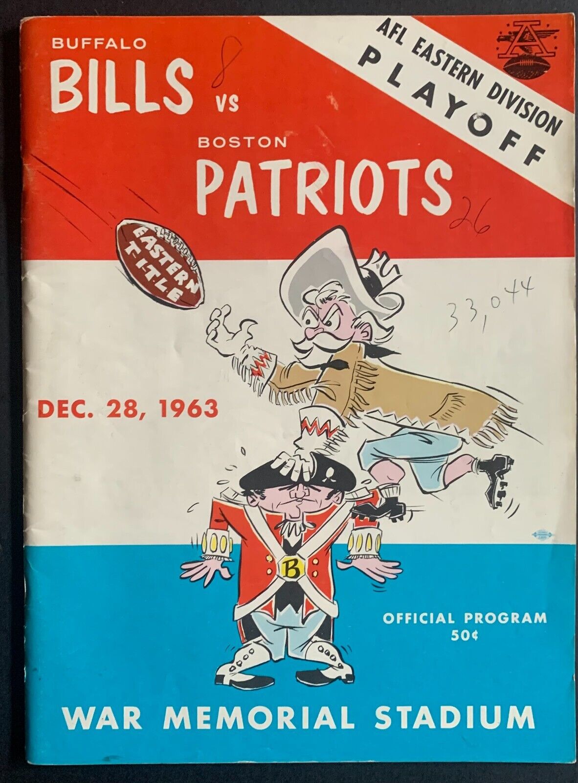 1963 AFL Playoffs Tiebreaker Program New England Patriots Buffalo Bills  Football