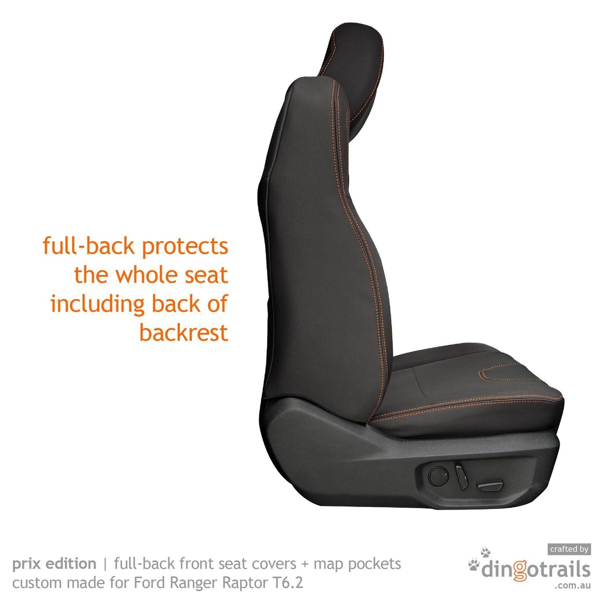 Premium Neoprene Seat Covers For Ford Ranger PX II - Front Fullback Pocket + Rear Cover Set, Airbag Safe, Charcoal Black - View #7