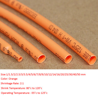 Ø1~50mm Orange Schrumpfschlauch 2:1 Kabel/Draht Isolierschlauch Sleeving Wraps 