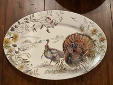 NEW RARE Pottery Barn Bedford Harvest Turkey Platter 20" Stoneware Thanksgiving 