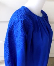 ATOS LOMBARDINI Beautiful Satin Blue Poyal Shirt Blouse Size 42 Italy