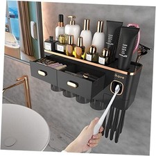 Toothbrush Holders Wall Mounted with Toothpaste Dispenser s 4 Cup Black Gold