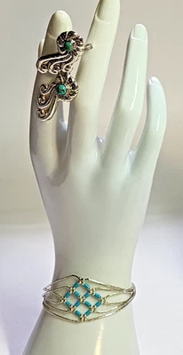 Sterling Turquoise 6.5" Bracelet & 1" Screwback Earrings 13.5g - Image 1 of 4