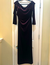 XSCAPE Eggplant Velvet Off-Shoulder Evening Gown Maxi Dress Size 14