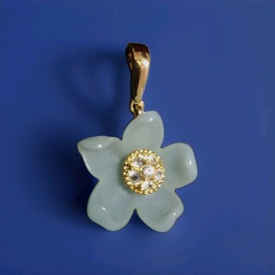 Vtg Nolan Miller ''Lara Camellia'' Faux Jade Flower Enhancer Pendant - Glamour Col