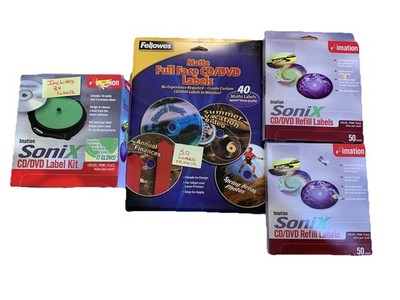 Lot- Imation SONIX Kit CD & DVD Label Maker Kit System Extra Refill Label Packs