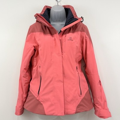 Salomon IceRocket Ski Jacket Women's M Coral Pink Snowboard Removable Hood