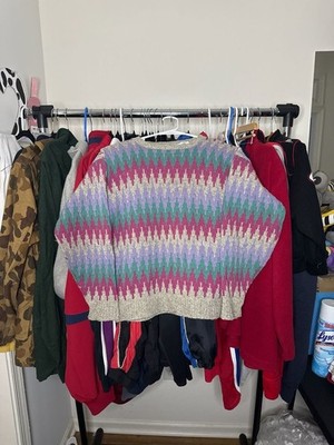Vintage 80s Cambridge Dry Goods Wool Blend Zig Zag Knit Ski Sweater Made in USA