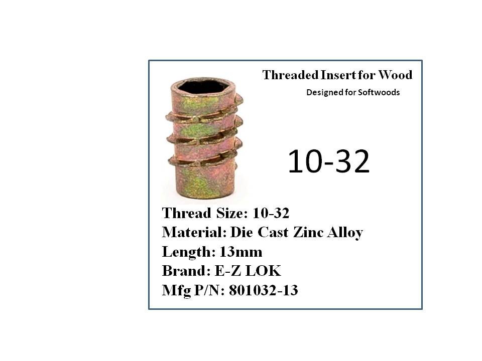EZ-LOK 10-32 Die Cast Zinc Alloy Hex-Drive Threaded Insert for Wood 25 Pieces