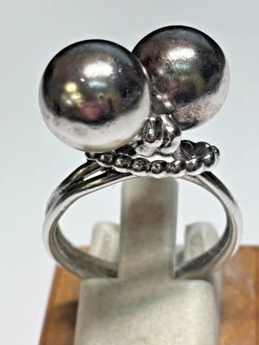 Vintage Sterling Silver Double Orb Ring 6.8g Sze 8