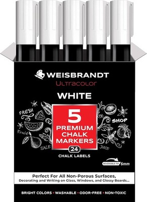 WEISBRANDT Liquid Chalk Markers White Marker 5 Pack 6 mm Tip Bonus Chalk Labels 