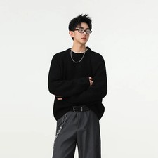 Autumn Winter Men's Solid-Colour Sweater Solid-Colour Crew Neck Minimalist Stude