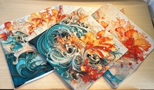 Set Of 4 Vibrant Pillow Covers Same Colors Different Designs 18x18 Boho Art Chic