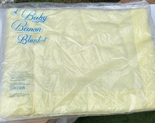 Vintage New Sealed Baby Bannon Blanket Yellow Taffeta Trim 36 x 50" Made In USA