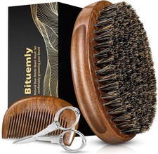 Beard Brush, Natural Boar Bristles Beard Brush for Men and Wooden