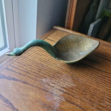 Vtg Isreal Pal Bell Bronze Swan/Goose Beautiful Astray trinket dish Patina MCM