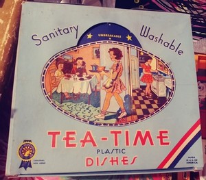 RARE,1940`s,TEA TIME DISHES PLAY SET, IN BOX, ANTIQUE,EXCELLENT,FREE SHIPPING