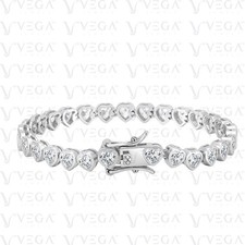 12.0Ct Heart Cut Bezel 4mm Real Moissanite Tennis Bracelet 18K White Gold Plated