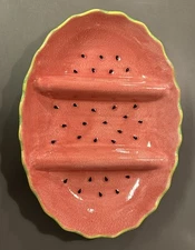 Watermelon 3 Compartment 15” Large Oval Ceramic Serving Dish Scalloped Edge