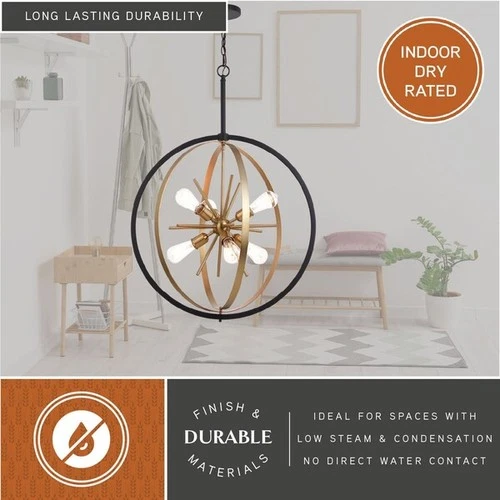 VAXCEL P0341 Estelle 26.75-in Brass and Black Mid Century Modern 6 Light Globe - Picture 4 of 9