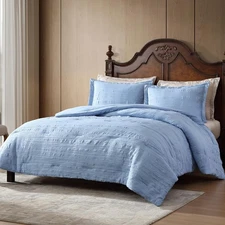 ClevaHome Full Comforter Set Chambray Blue, 3 Pieces Comforter Set, All Seaso...