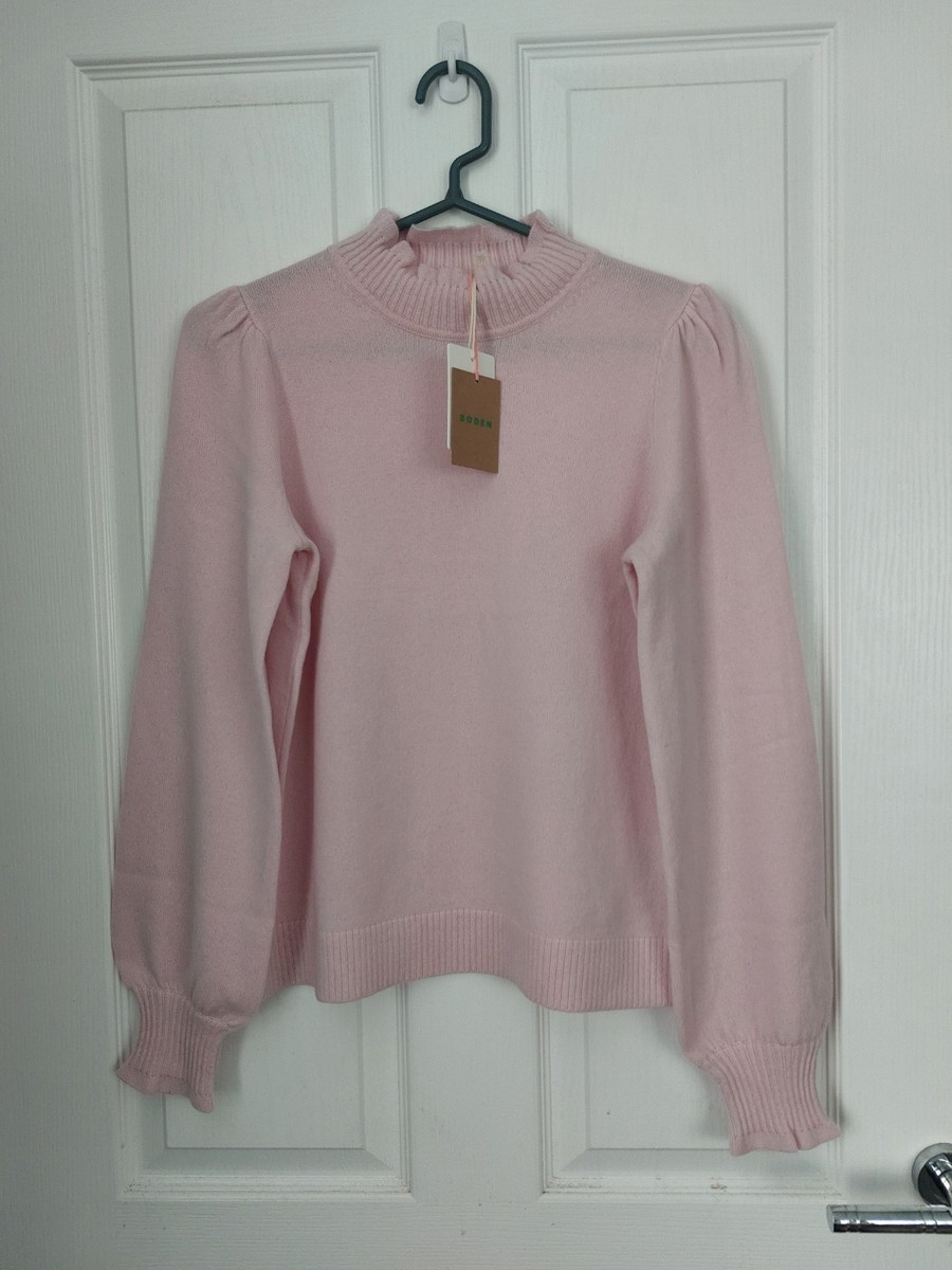 Boden 100% Cashmere Frill Trim Pink Jumper Size Small NEW