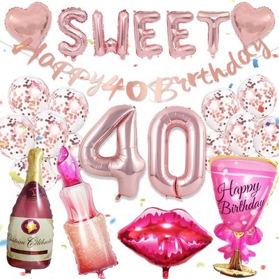 21 Stück 40. Geburtstagsdeko Roségold, Ballon Sweet 40, Ballon 40 ...