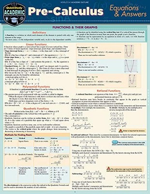 Pre-Calculus Equations and Answers : A QuickStudy Laminated Reference Guide ...