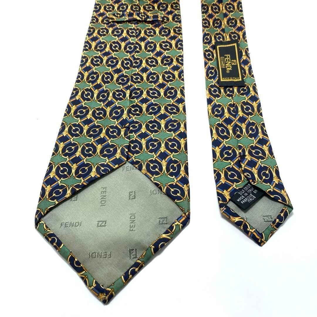 FENDI Navy Blue Pattern Silk Tie Used Luxury Mens Accessories thumbnail 6