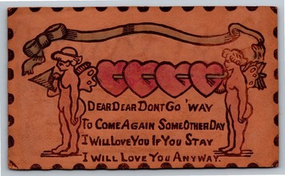 1911 Valentine Postcard Cherubs Hearts Embossed ''Dear Don't Go Away'' Poem