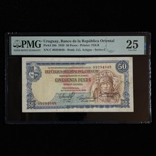 1939 Uruguay Banco de la Republica Oriental 50 Pesos Pick#38b PMG 25 Very Fine