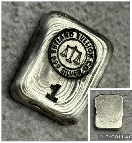 Rutland Bullion Co. 1 oz Hand Poured Silver Bar .999 Fine Silver